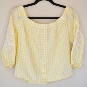 NWT Hollister yellow gingham off the shoulder blouse